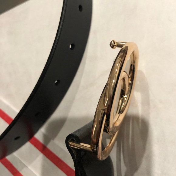 Gold buckle Double round ring leather belt - Picture 4 of 4